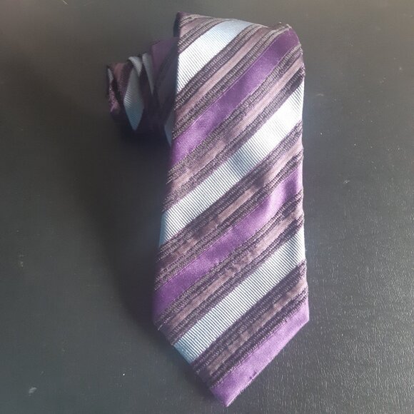 Canali 100% Silk Men's Neck Tie, Purple & Grey Diagonal Stripes - Picture 9 of 12